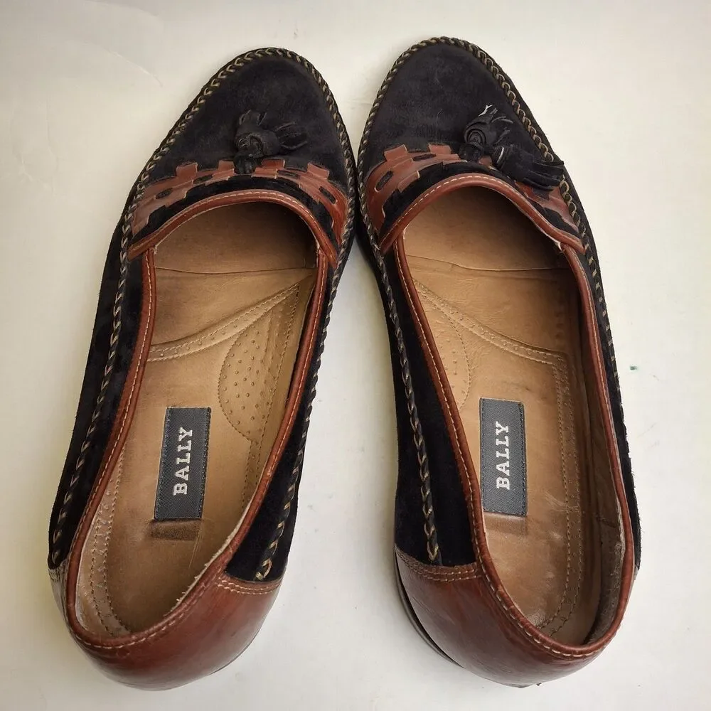 Ballys Marcello Tassel Loafer Men 10W ITALY Brown Black Suede Leather Old Money